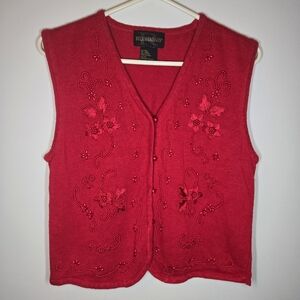 Requirements Red Beaded Ugly Christmas Sweater Vest Size XL